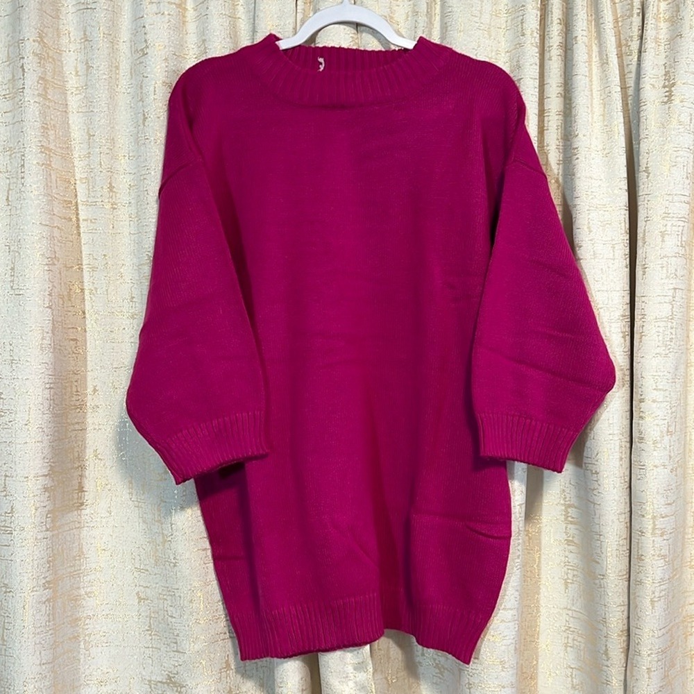 Vtg Ricki Miss Erika Knit Sweater Womens Small Magenta Good 3/4 Sleeve Oversized